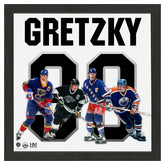 Wayne Gretzky #99 Team History Impact Jersey Framed NHL Photo Classic