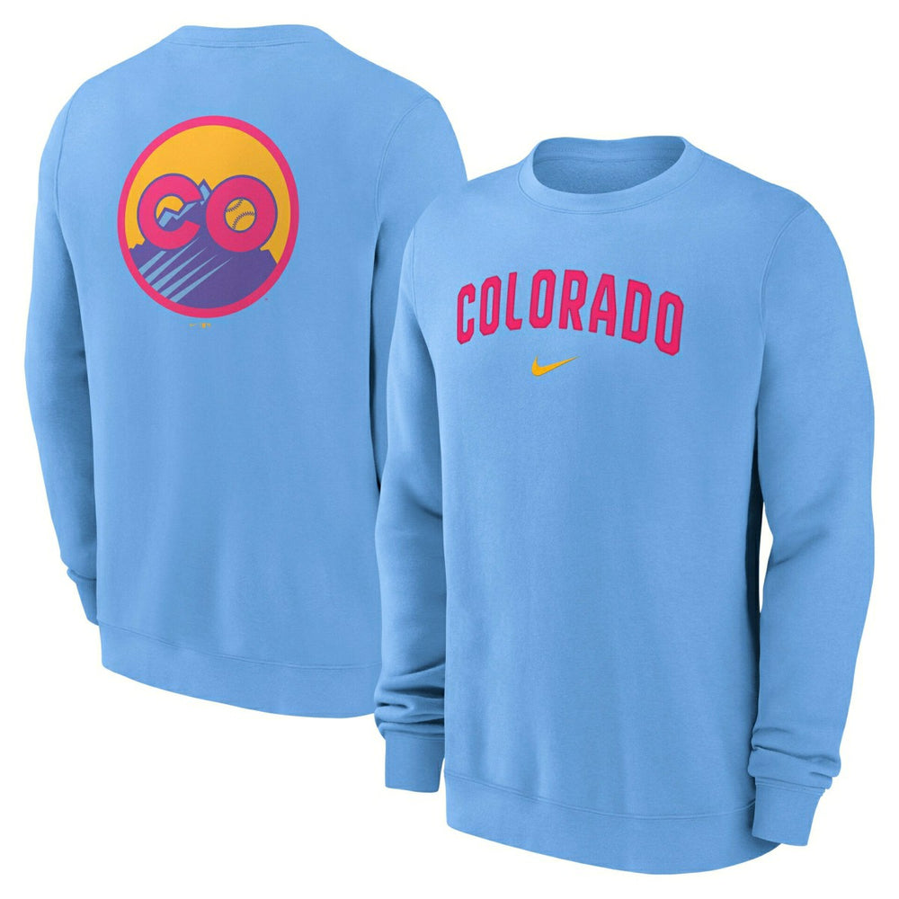 Colorado Rockies City Connect 2-Hit Club Crew Pullover Blue Fashion