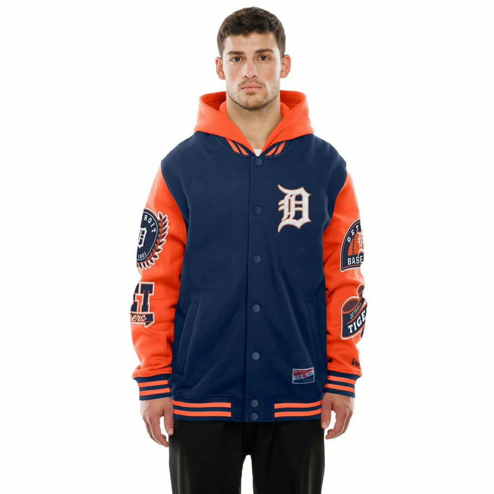 Detroit Tigers Full Snap Patch Jacket Navy/Orange Classic