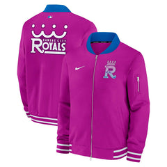 Kansas City Royals City Connect 2026 MLB Authentic Dugout Bomber Jacket Purple Taass US