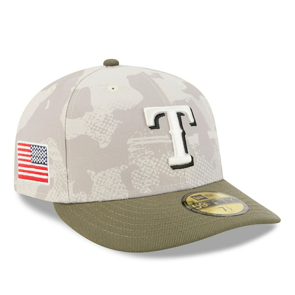 Texas Rangers 2025 MLB Authentic Armed Forces Pre-Curved 59FIFTY Fitted Cap Taass for sale