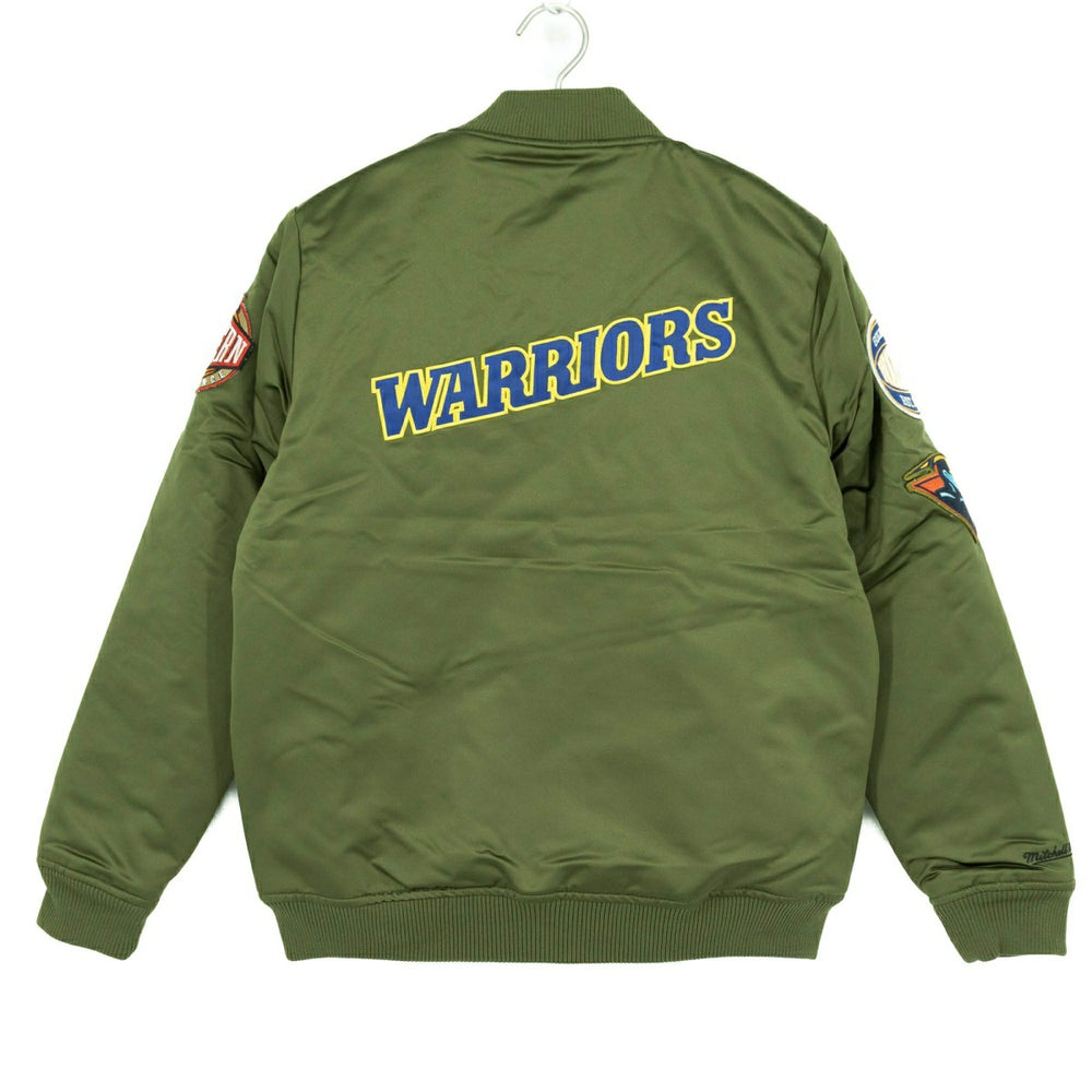 Golden State Warriors Olive Mitchell & Ness Heavyweight Satin NBA Jacket Taass for sale