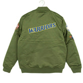 Golden State Warriors Olive Mitchell & Ness Heavyweight Satin NBA Jacket Taass for sale