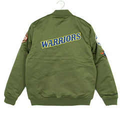 Golden State Warriors Olive Mitchell & Ness Heavyweight Satin NBA Jacket Taass for sale