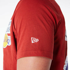 Los Angeles Lakers Newspaper Script New Era NBA T-Shirt Red Taass for sale
