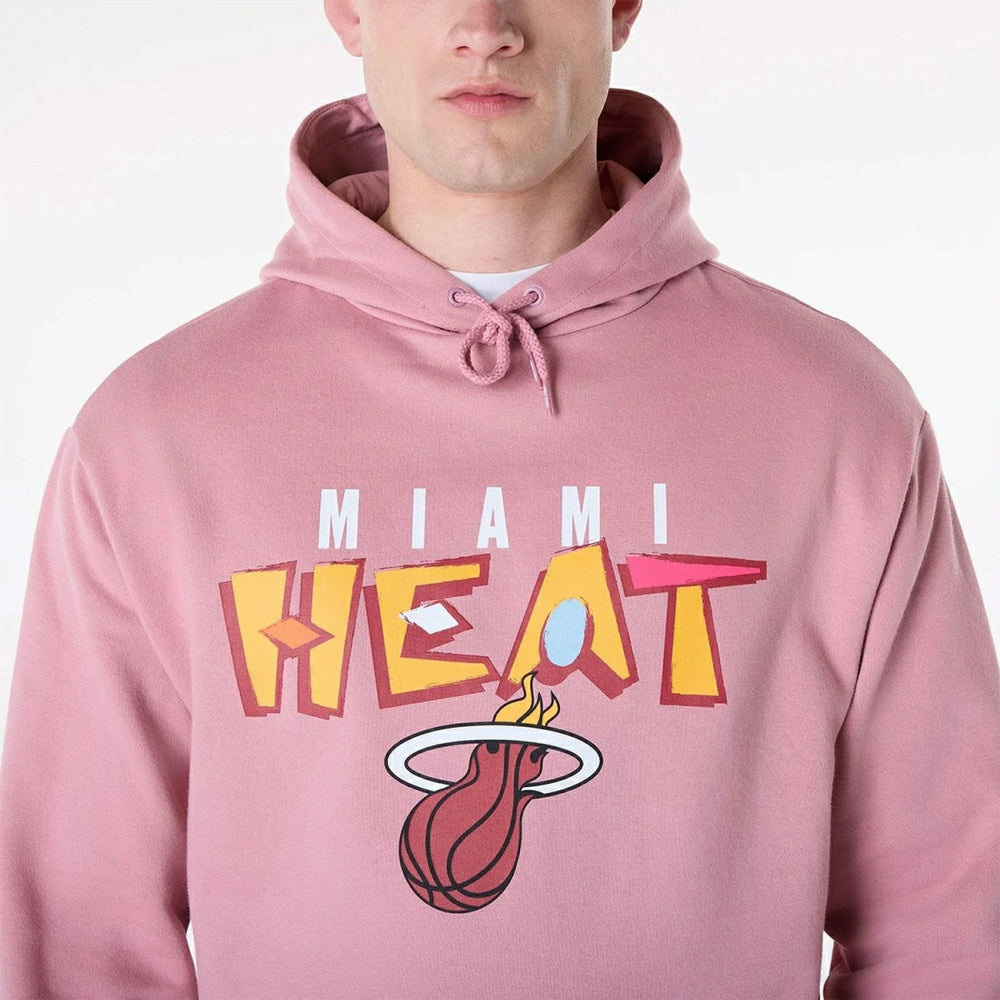 Miami Heat Block Graphic New Era Oversized NBA Hoodie Dark Pink Taass US