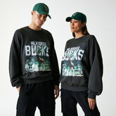 Milwaukee Bucks Washed Oversized NBA Crew Neck Sweater Dark Gray Taass for sale