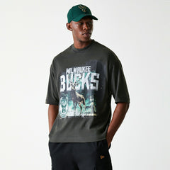 Milwaukee Bucks New Era Washed NBA T-Shirt Dark Gray Taass US