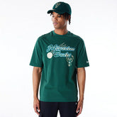 Milwaukee Bucks Script New Era Oversized NBA T-Shirt Green Classic