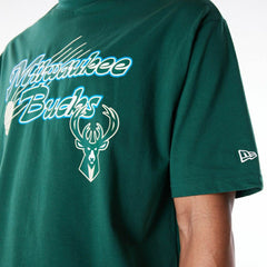 Milwaukee Bucks Script New Era Oversized NBA T-Shirt Green Classic