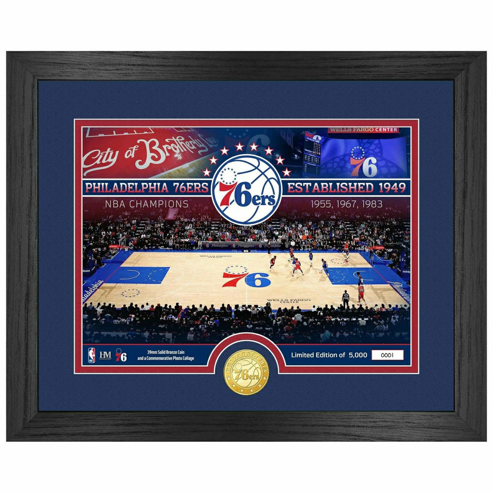 Philadelphia 76ers 3-Time NBA Champions Bronze Coin Framed Photo Taass sale