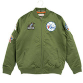 Philadelphia 76ers Olive Mitchell & Ness Heavyweight Satin NBA Jacket Taass sale