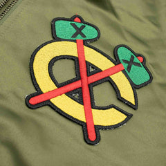 Chicago Blackhawks Olive Mitchell & Ness Heavyweight Satin NHL Jacket Taass sale