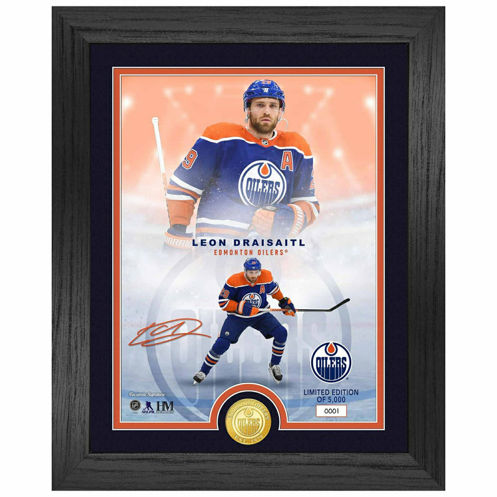 Leon Draisaitl Edmonton Oilers Bronze Coin Framed NHL Photo Taass sale
