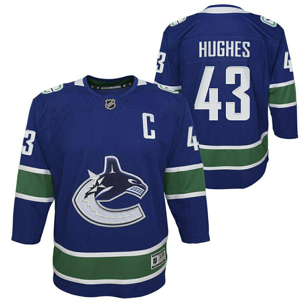 Quinn Hughes #43 Vancouver Canucks Premier NHL Jersey Blue (YOUTH) Taass for sale
