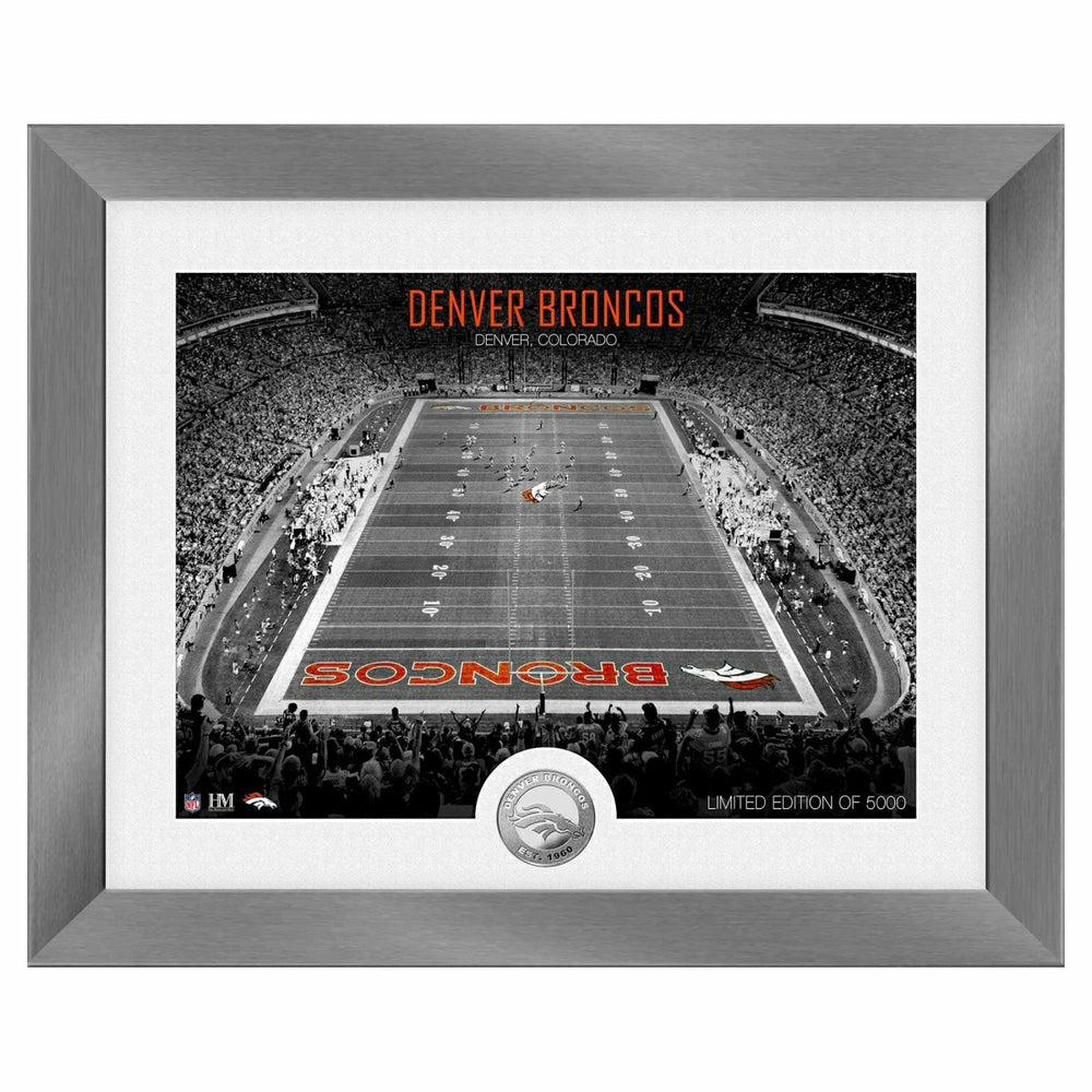Denver Broncos Art Deco Stadium Silver Coin Framed NFL Photo Lifestyle