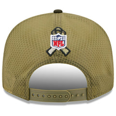 Detroit Lions 2025 NFL Salute to Service 9FIFTY Split Panel Trucker Snapback Cap Olive Lifestyle