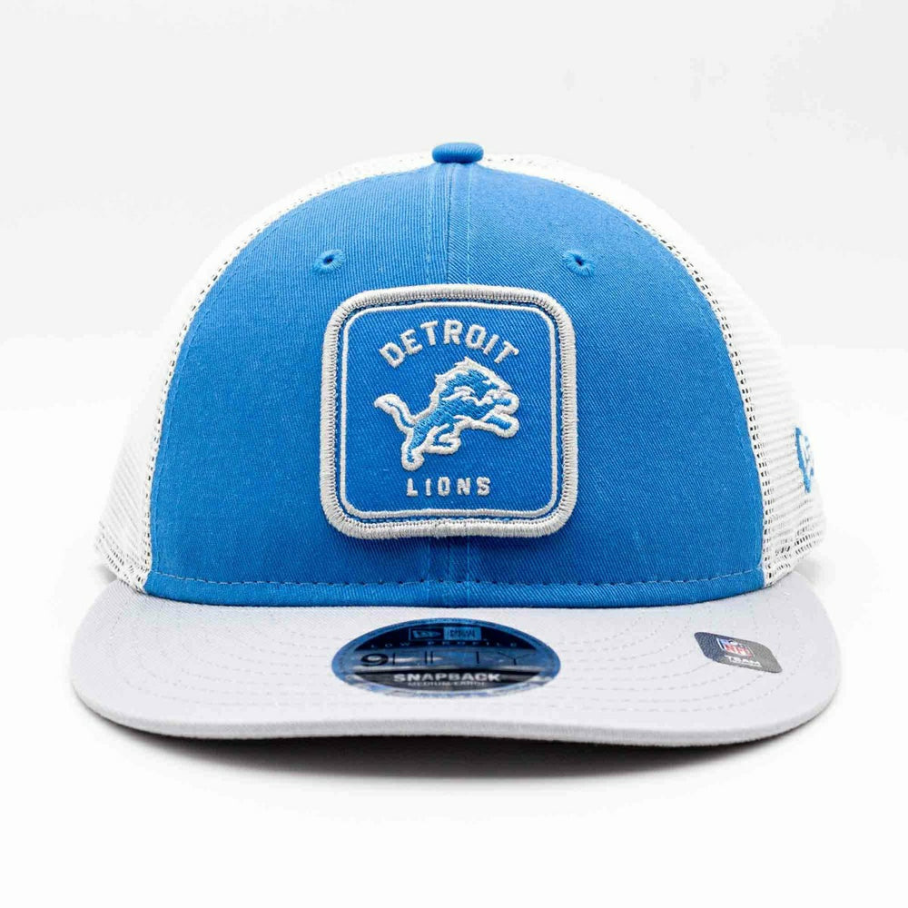 Detroit Lions Patch Trucker New Era Low Profile 9FIFTY Snapback Cap Lifestyle