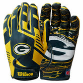 Green Bay Packers Wilson Stretch-Fit NFL Receivers Gloves Taass for sale