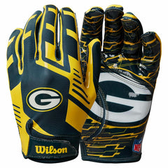 Green Bay Packers Wilson Stretch-Fit NFL Receivers Gloves Taass for sale