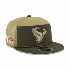 Houston Texans 2025 NFL Salute to Service 9FIFTY Split Panel Trucker Snapback Cap Olive Classic