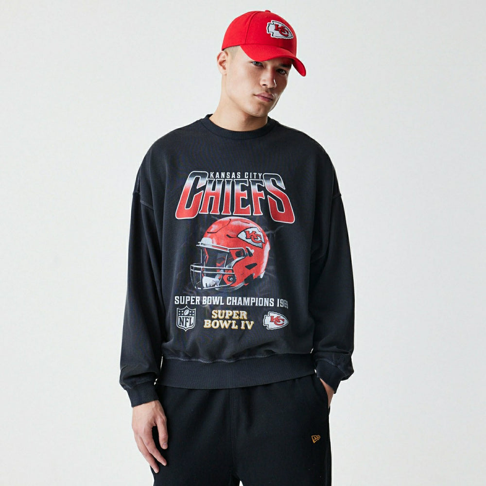 Kansas City Chiefs Washed Oversized NFL Crew Neck Sweater Black Taass US