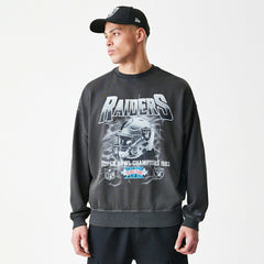 Las Vegas Raiders Washed Oversized NFL Crew Neck Sweater Dark Gray Classic