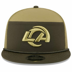 Los Angeles Rams 2025 NFL Salute to Service 9FIFTY Split Panel Trucker Snapback Cap Olive Taass for sale