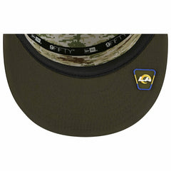 Los Angeles Rams 2025 NFL Salute to Service 9FIFTY Split Panel Trucker Snapback Cap Olive Taass for sale