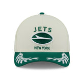 New York Jets 2025 NFL Draft 9FORTY M-Crown A-Frame Snapback Cap Cream Lifestyle