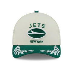 New York Jets 2025 NFL Draft 9FORTY M-Crown A-Frame Snapback Cap Cream Lifestyle