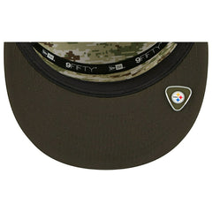 Pittsburgh Steelers 2025 NFL Salute to Service 9FIFTY Split Panel Trucker Snapback Cap Olive Lifestyle