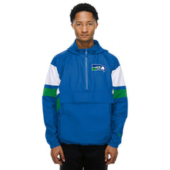 Seattle Seahawks NFL Quarter Zip Windbreaker Jacket Blue Classic