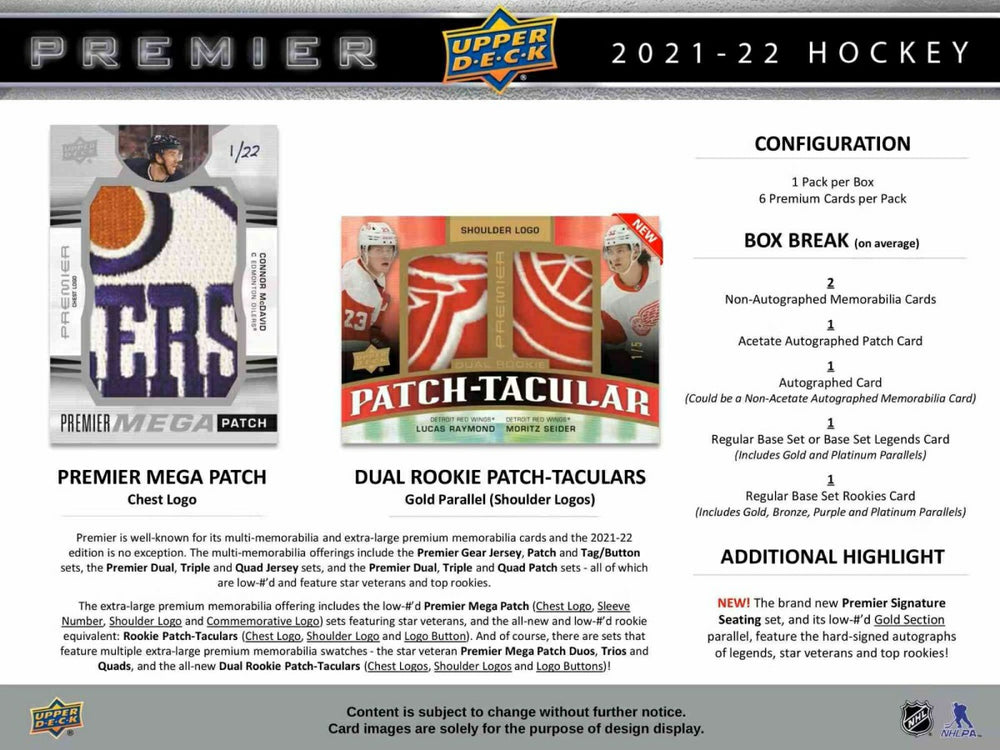 2021/22 Upper Deck Premier Hockey Hobby Box NHL Classic