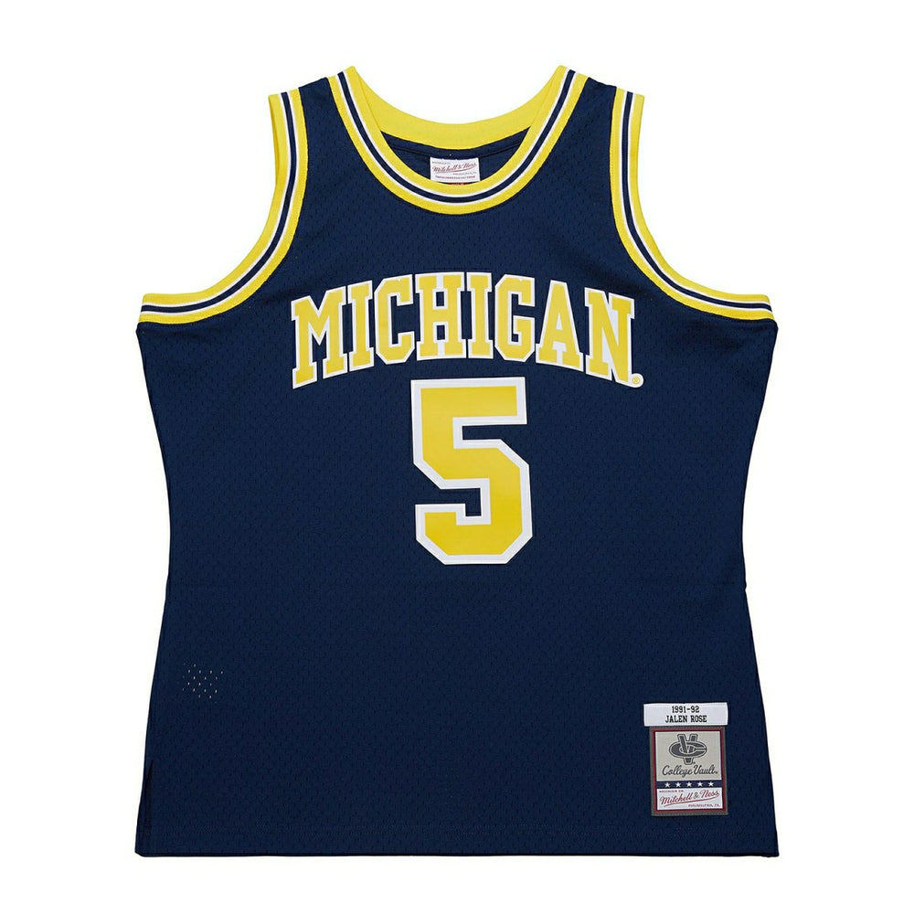 Jalen Rose #5 Michigan Wolverines 1991-92 Mitchell & Ness Swingman NCAA Jersey Navy Taass US
