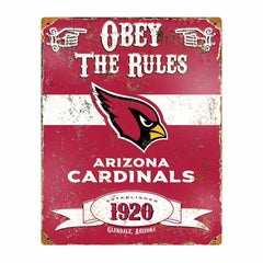 Arizona Cardinals Obey The Rules Embossed NFL Metal Sign Fashion