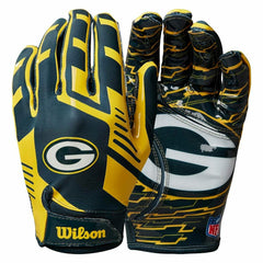 Green Bay Packers Wilson Youth Stretch-Fit NFL Receivers Gloves (KIDS) Taass sale