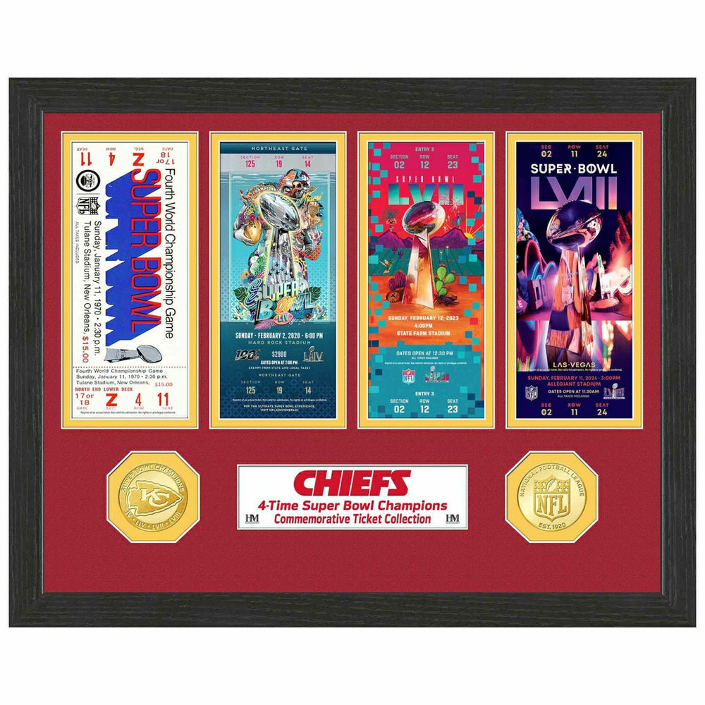 Kansas City Chiefs 4-Time Champion Super Bowl Tickets Bronze Coins Framed NFL Photo Taass sale