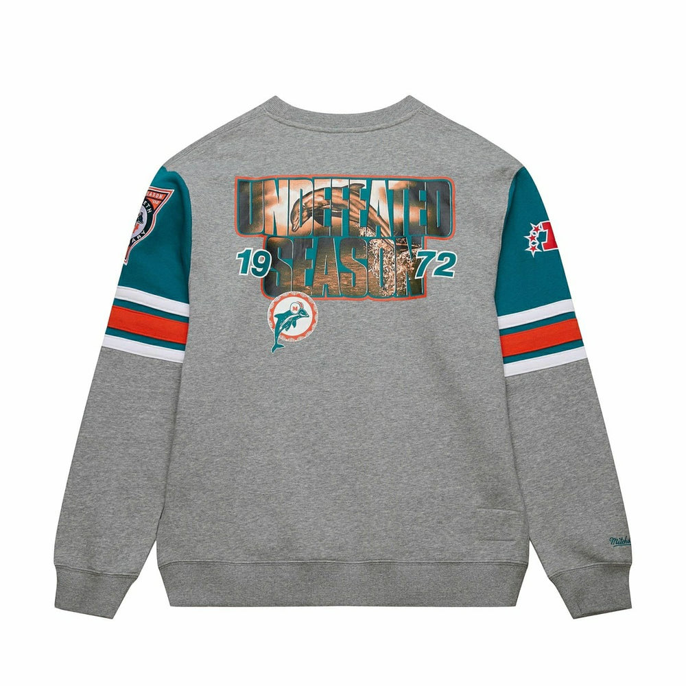 Miami Dolphins Mitchell & Ness All Over Crew 4.0 NFL Pullover Gray Taass for sale