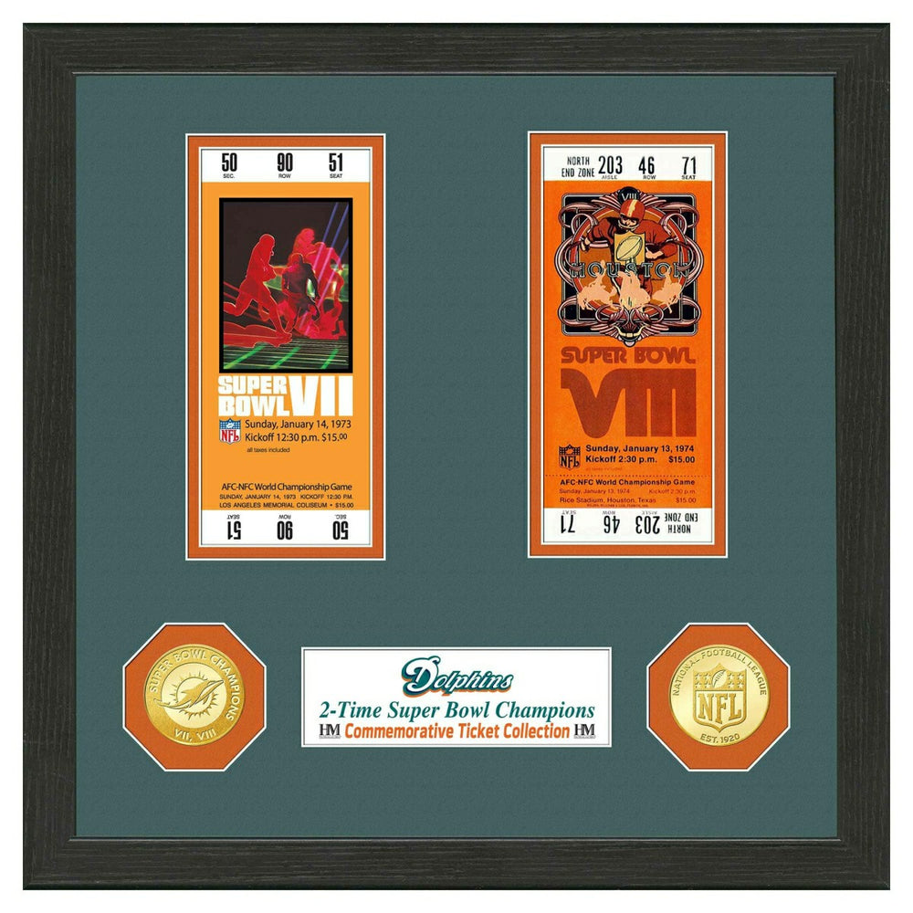 Miami Dolphins Super Bowl Tickets Bronze Coins Framed NFL Photo Taass US