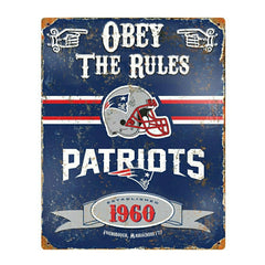 New England Patriots Obey The Rules Embossed NFL Metal Sign Lifestyle