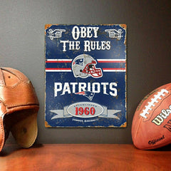 New England Patriots Obey The Rules Embossed NFL Metal Sign Lifestyle