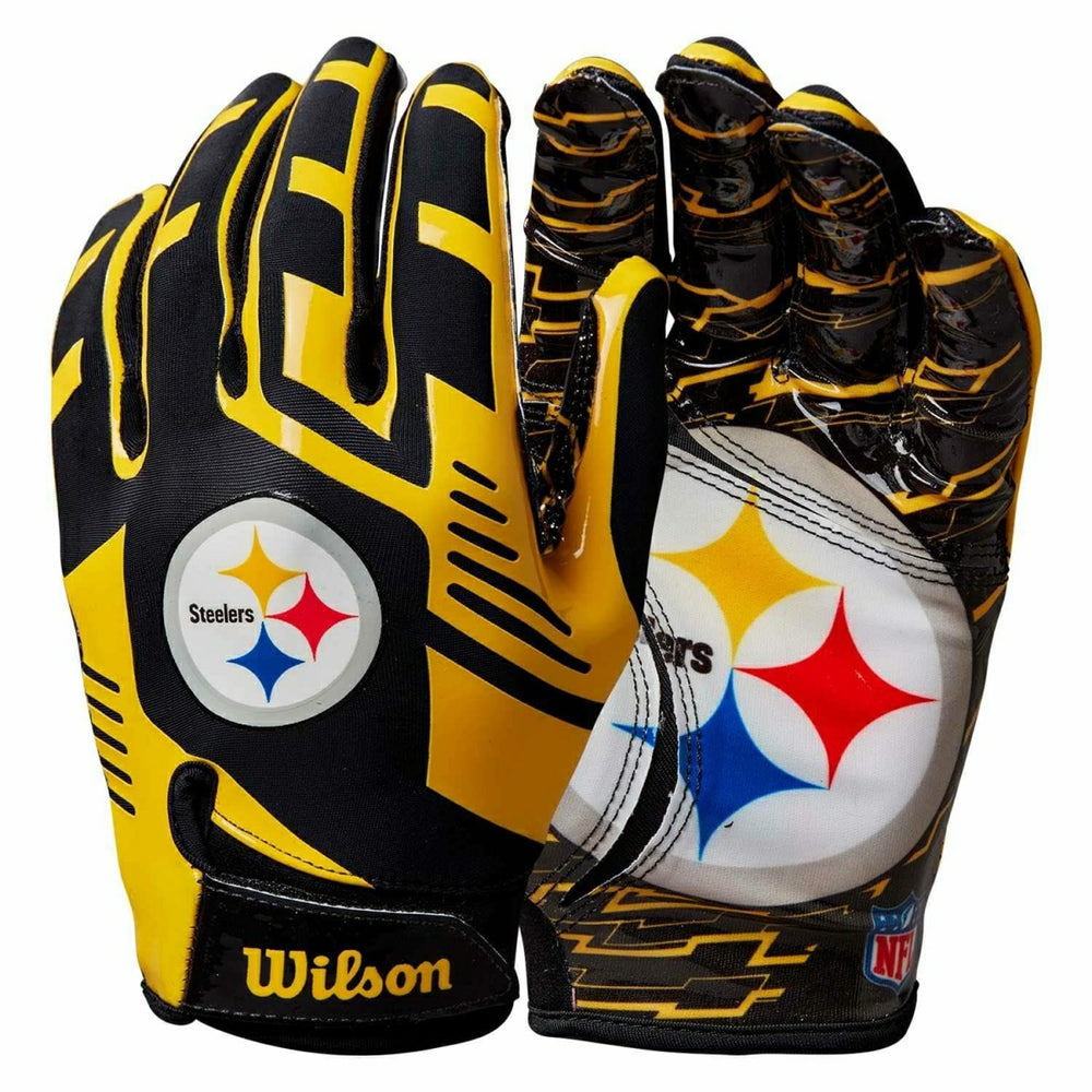 Pittsburgh Steelers Wilson Youth Stretch-Fit NFL Receivers Gloves (KIDS) Taass sale