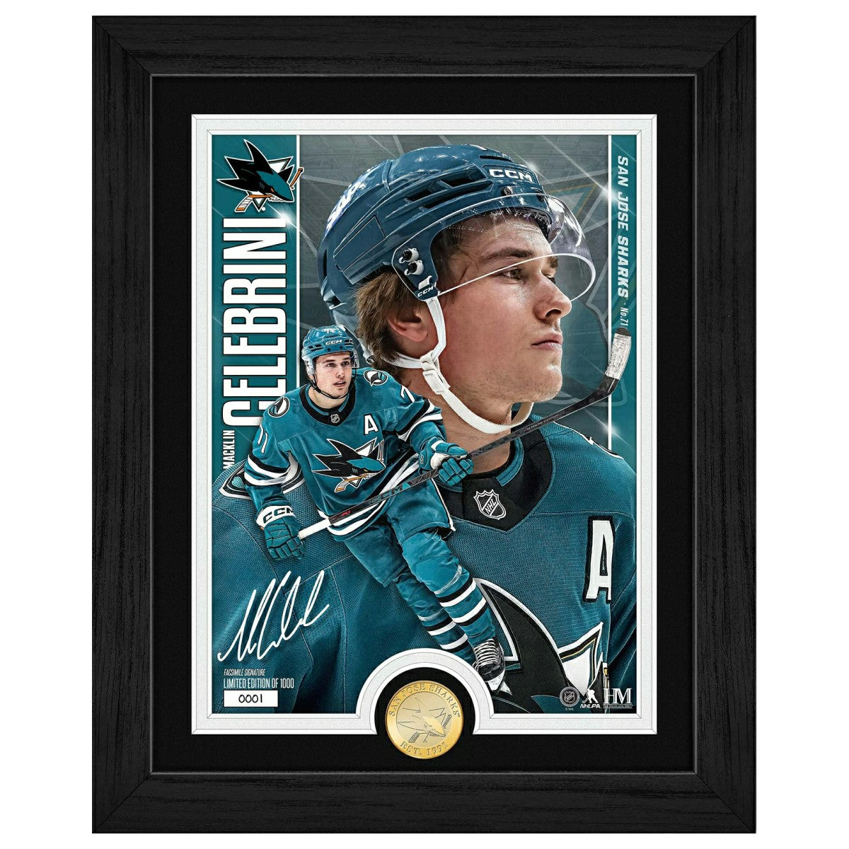 Macklin Celebrini San Jose Sharks Artist Proof Bronze Coin NHL Photo Frame Taass for sale