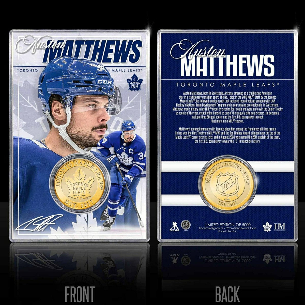 Auston Matthews Toronto Maple Leafs Acrylic Bronze Coin Holder Lifestyle