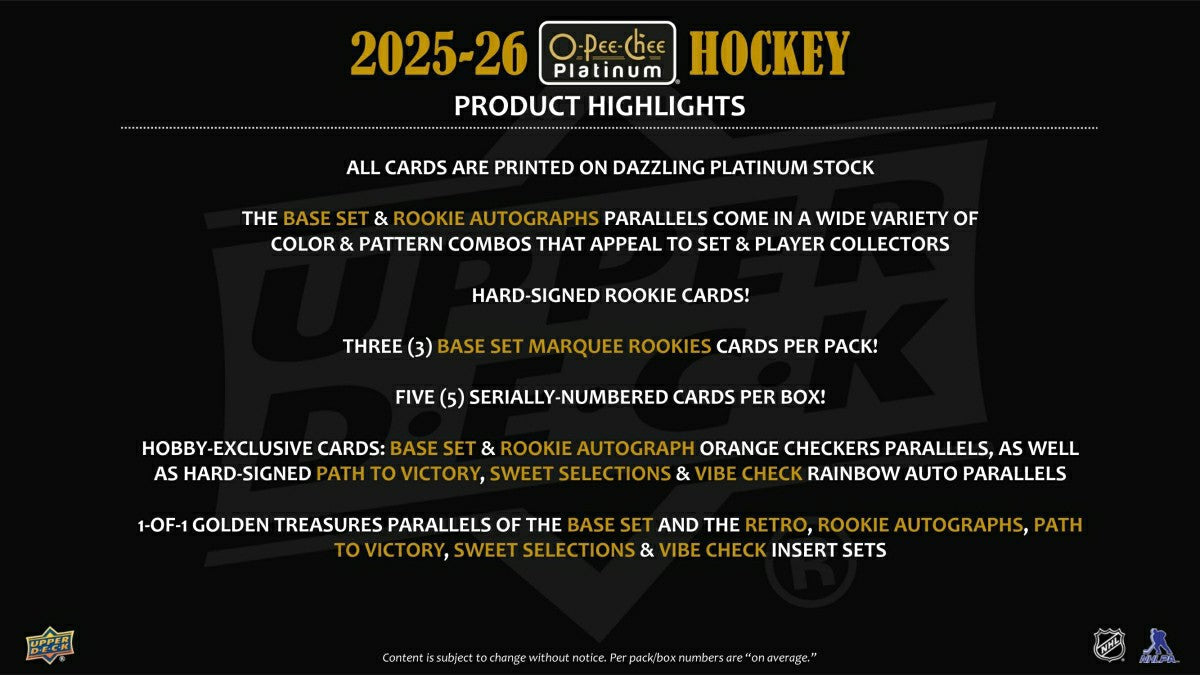 2025/26 Upper Deck O-Pee-Chee Platinum Hockey NHL Hobby Pack Lifestyle