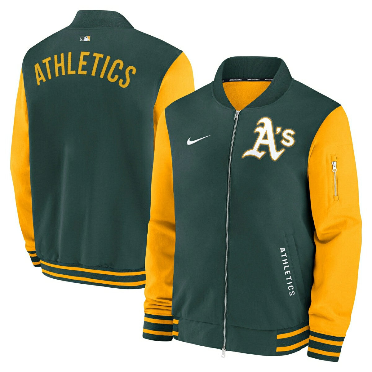 Athletics 2026 MLB Authentic Dugout Bomber Jacket Green Classic