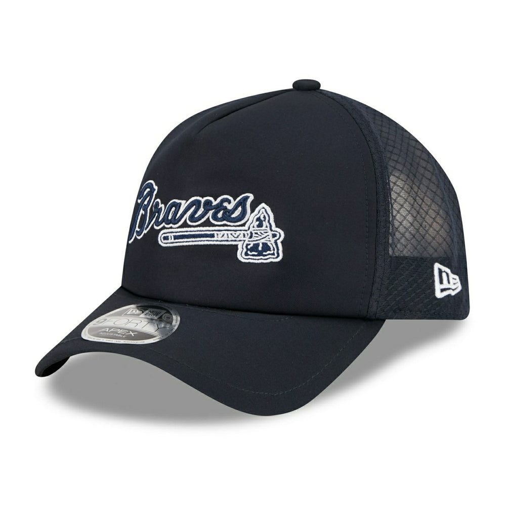 Atlanta Braves 2026 MLB Batting Practice 9FORTY APEX Trucker Cap Navy Taass for sale