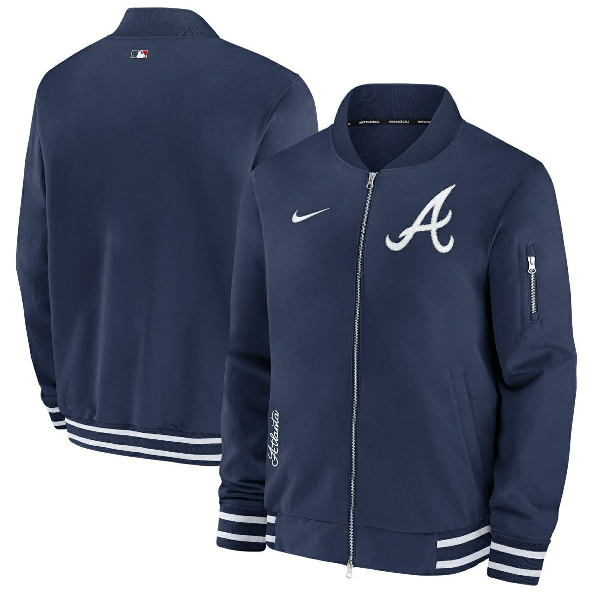 Atlanta Braves 2024 MLB Authentic Collection Nike Bomber Jacket Navy Taass for sale