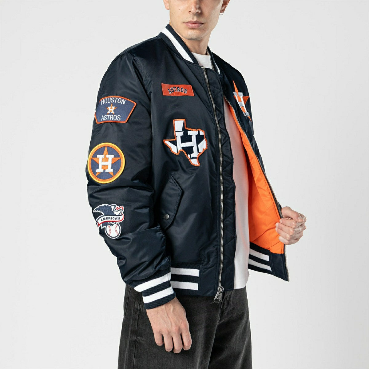 Houston Astros Alpha Industries MA-1 MLB Bomber Jacket Navy Taass sale